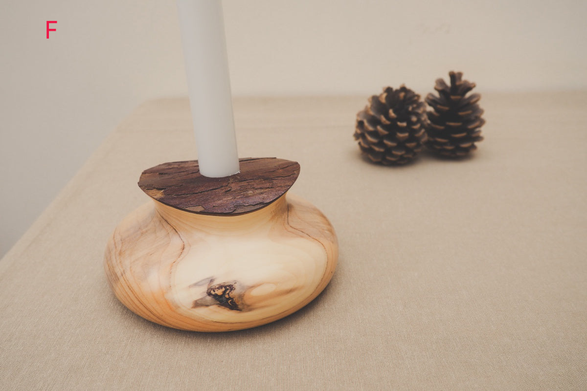 Hand Turned Wooden Candle Holders With Bark Tops