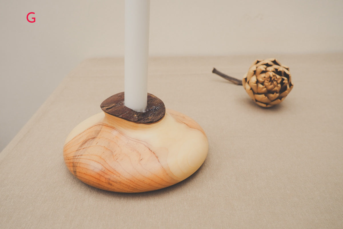 Hand Turned Wooden Candle Holders With Bark Tops