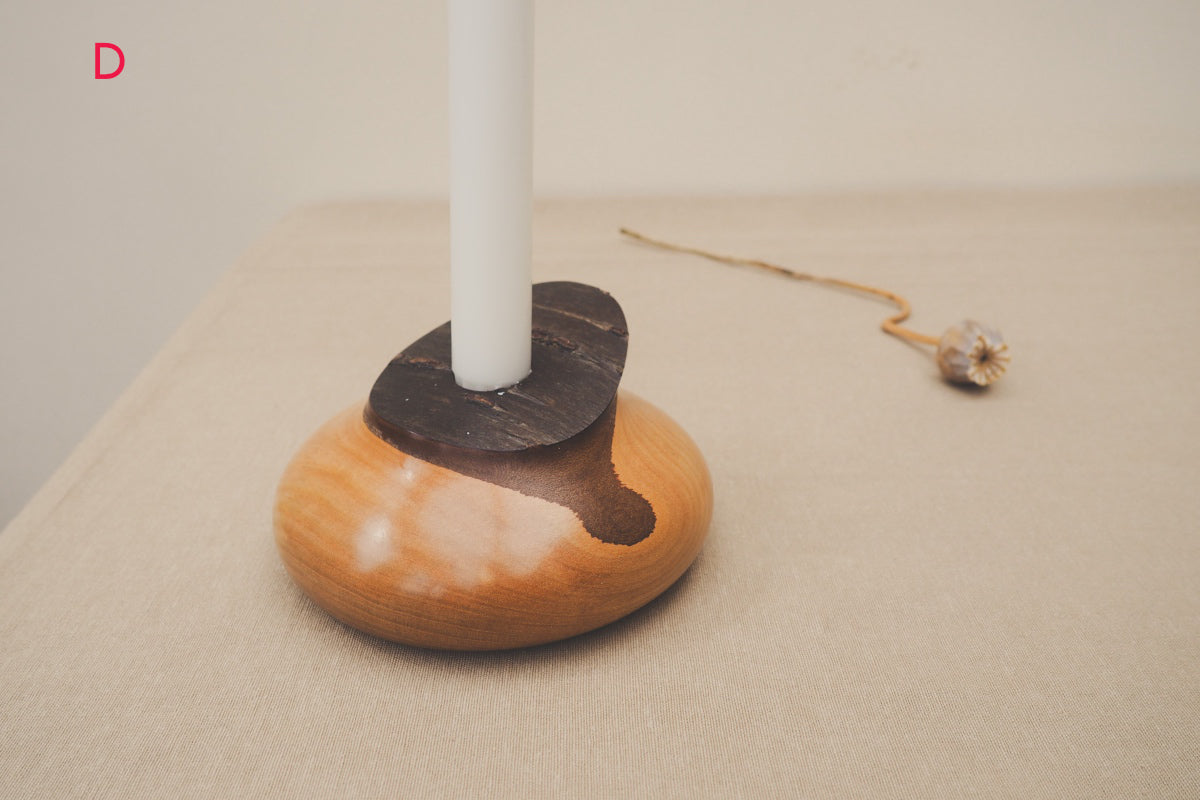 Hand Turned Wooden Candle Holders With Bark Tops